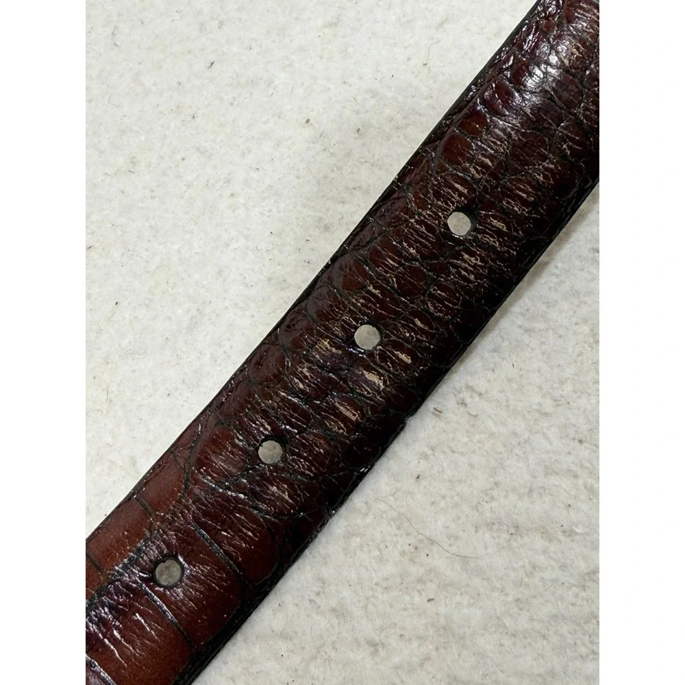 Torino Calfskin Croc Embossed Belt Brown Leather Dress Italian Quiet Luxury 46